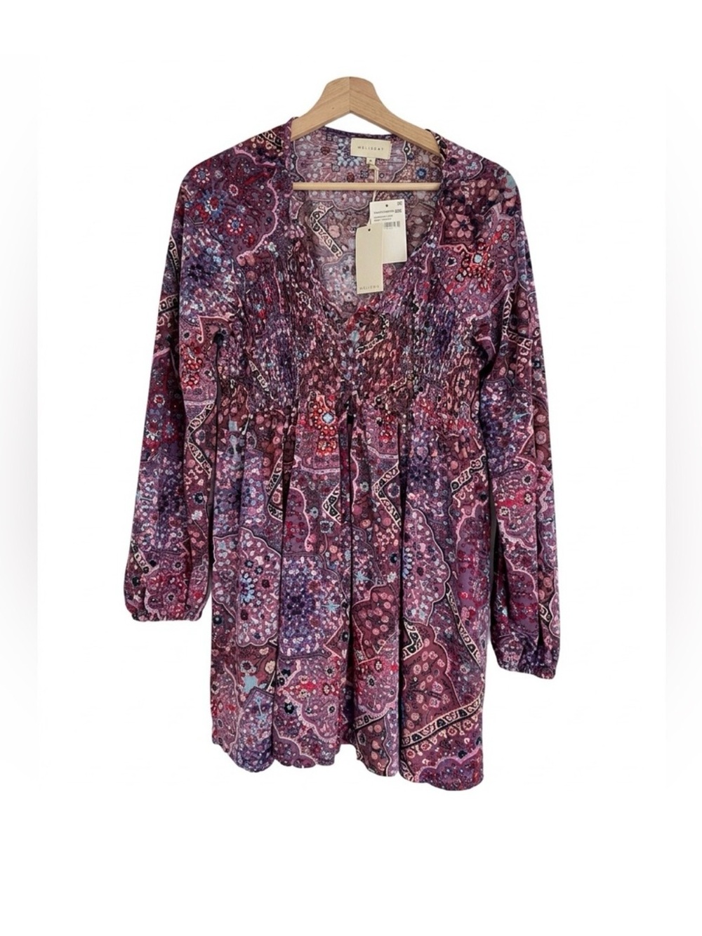 MELLODAY Purple Floral Paisley V-Neck Dress Medium NWT